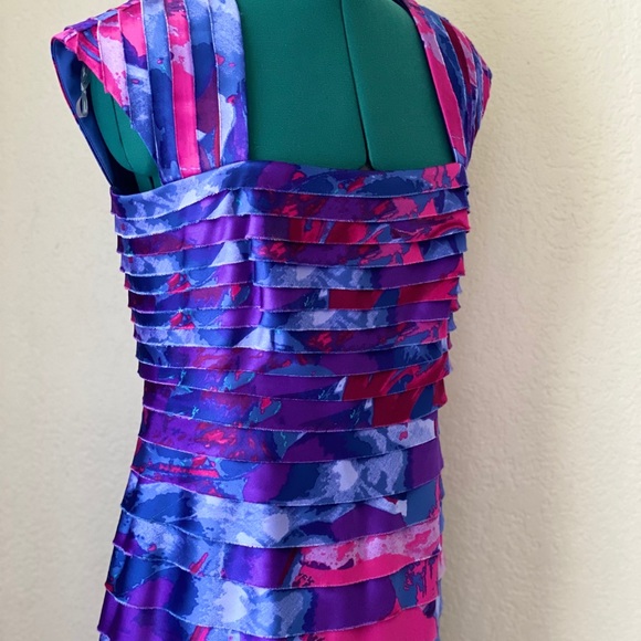 SOLD RAINBOW JONES NEW YORK COLORFUL PINK AND PURPLE PLEATED MIDI DRESS SIZE 8 - Picture 7 of 7